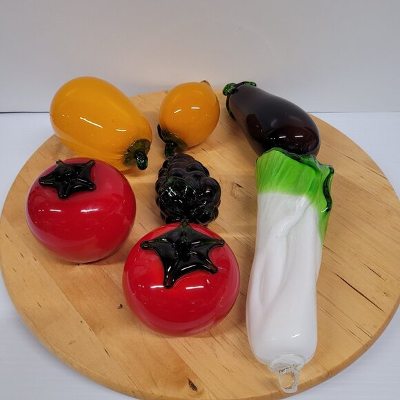 Lot 7 Vintage Hand Blown Glass Vegetables Fruits Murano Style Art Deco Style - Picture 3 of 8